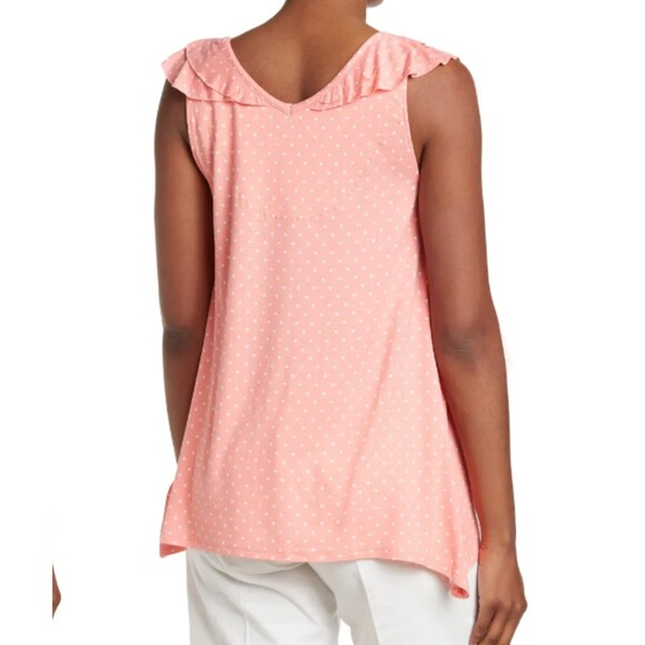 Ellen Tracy Sleeveless Lounge Shirt V-Neck Coral Polka Dot Women's X-Small - Picture 5 of 12